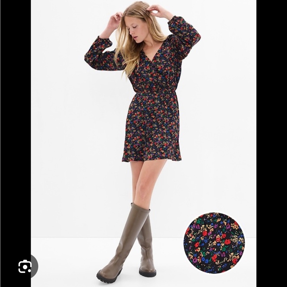 Gap Mini Floral Long Sleeve Wrap Dress Size XS EUC